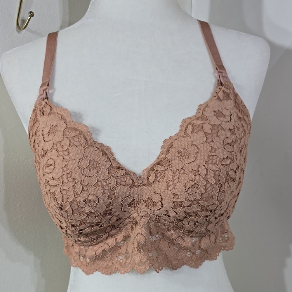 Momanda 36D Wireless Lace Bralette Brown Nursing Bra NWT